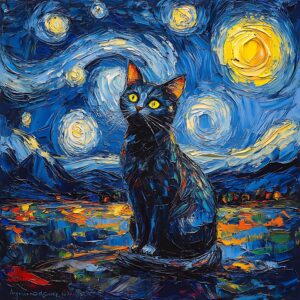 Gato na Noite Estrelada – Pack de Arte Digital | 17 PNGs em Alta Resolução