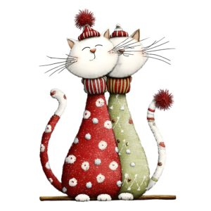 21 Gatos Natalinos Estilizados em PNG  - Fundo Transparente