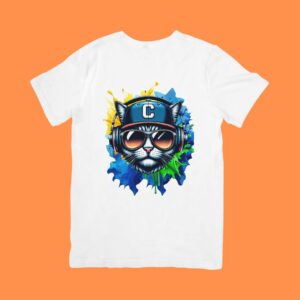 Gato com Boné e Headphone – Estampa Street para Camiseta (PNG)