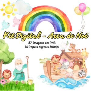 Kit Digital Arca de Noé Aquarelado em Alta Resolução 300dpi